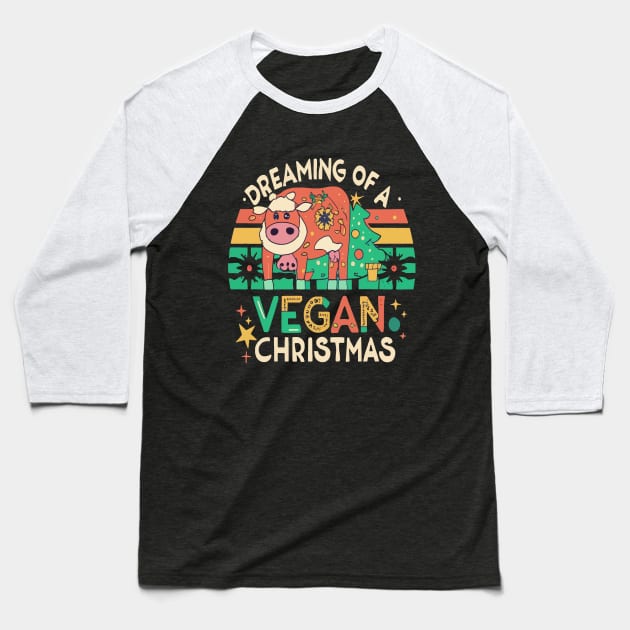 Cute Cow I'm Dreaming of a Vegan Christmas Funny Men Women Baseball T-Shirt by rhazi mode plagget